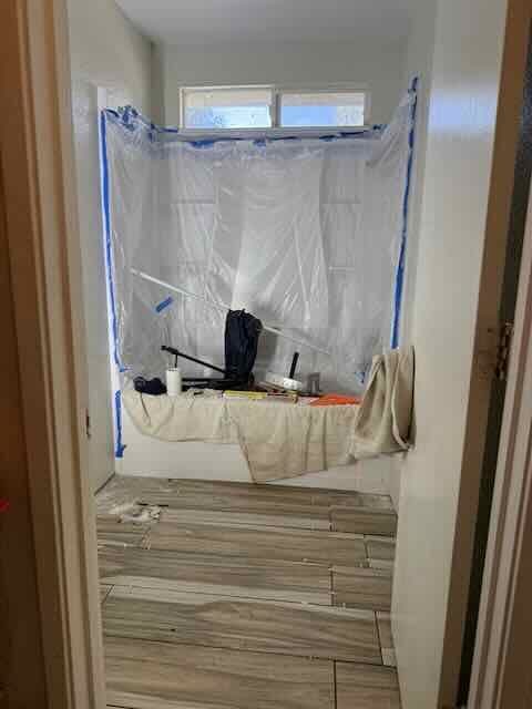 Bathroom remodel progress, step 7 of 10